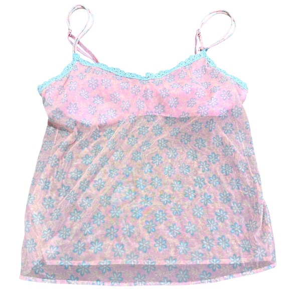 Cosabella Tops - Cosabella Pink Floral Mesh Lace Trim Sheer Romance Sensual Cami Made in IT Sz M
